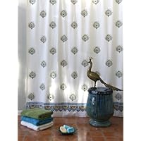 Dance O Peacock ~ Ivory Peacock Feather Print India Shower Curtain 72x72