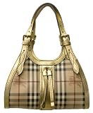 Burberry Kensington Small Haymarket Coated Canvas Gold Leather Hobo 3337786