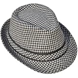 Simplicity Lowland Dog Tooth Trilby Fedora, Black/Grey