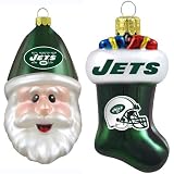 NFL New York Jets Blown Glass Stocking and Santa Cap Ornament 2-Pack