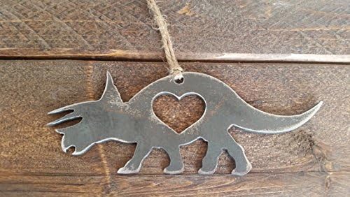 Love Dinosaurs, Triceratops Handcrafted Rustic Steel Heart Ornament
