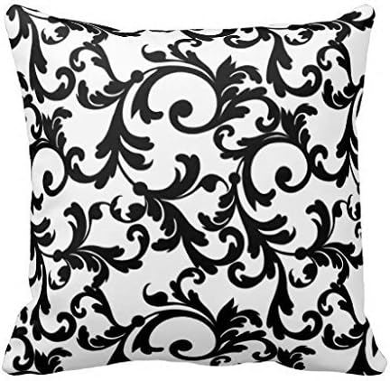 HLPPC White And Black Elegant Damask Decorative Throw Pillow Case Cushion Cover 18 x 18 Inches