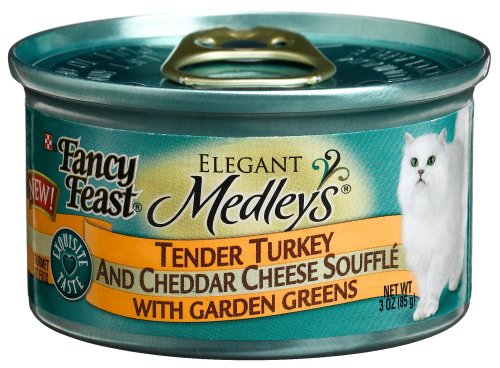 Fancy Feast Elegant Medleys Tender Turkey & Cheddar Cheese Souffle with Garden Greens, 3-Ounce Cans (Pack of 24)