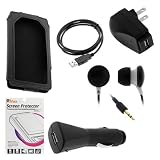 GTMax USB Car Charger + USB Home Travel Charger + USB Data Cable + Black Leather Pouch Cover Case + LCD Screen Protector + Black Soft Gel Earbud Headset for Microsoft Zune HD