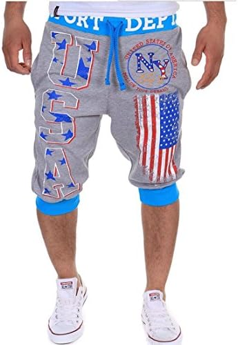Nachuan Men's Hip Hop American USA Flag Jogger Sports Shorts XL Light Gray