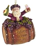 Santa Claus on Wine Barrel With Grapes Christmas Ornament