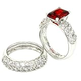 Classic 2-piece Wedding Set w/White & Garnet CZs
