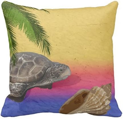 Turtle On The Beach Sand Seashell Palm Tree Throw 18*18 pillow Case
