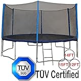 Zupapa&reg; 15 14 12 Ft T&Uuml;V Approved Trampoline with Enclosure net and pole & Safety Pad & Ladder & Jumping Mat & Rain Cover