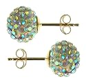 9ct Yellow Gold 8mm Ladies Rainbow AB Crystal Ball Stud Earrings