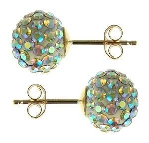 9ct Yellow Gold 8mm Ladies' Rainbow AB Crystal Ball Stud Earrings