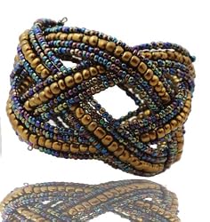 BOHO Chic Blue & Copper Bead Braided Cuff Bracelet by ACOMO Jewelry