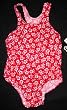 Girls 1 PC T-Back Red/Wht Pansies