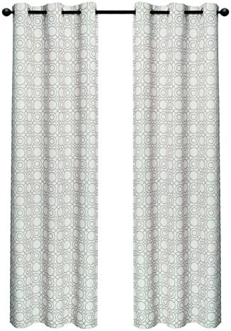 Indecor Home Design Grommet Top Faux Slub Window Panel, Geo Links, Cream