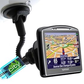 ChargerCity® OEM Gooseneck Windshield Suction Cup Mount for TOMTOM GO 520 530 540 620 630 640 720 730 740 920 920T 930 930T GPS Navigator w/Free Charger City Micro SD Memory Card Reader Writer *Item include Manufacture Direct Replacement Warranty*