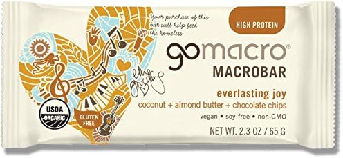 GoMacro Organic Macrobars, EVERLASTING JOY coconut + almond butter + chocolate chips, 2.4 Ounce (Pack of 12)