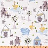44'' Wide Farmyard Friends Allover Blue Fabric By The Yard