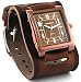 Nemesis #BIN053B1 Men's Premium Wide Leather Cuff Band Brown IP Square Watch