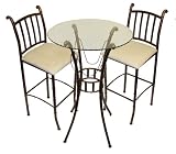 Home Source Industries Italian Bistro 3-Piece Pub Set with Glass Table and 2 Stools