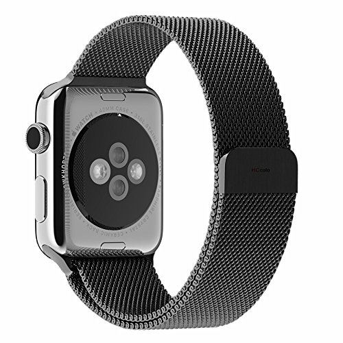 HCcolo Apple Watch Band, HCE Black Milanese Magnet Loop, 42mm Stainless Steel Bracelet Strap Sport Bands for iWatch All Models, Magnet Lock No Buckle Needed - Black