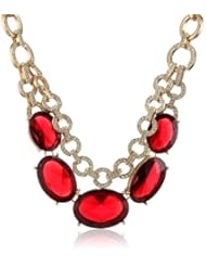 Anne Klein "Estate" Gold-Tone, Ruby Red and Pave 2 Row Collar Necklace, 17"