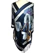 SilkNOW Hand Painted White and Blue 100% Pure Silk Satin Scarf with Beautiful Multi Colored Floral Pattern