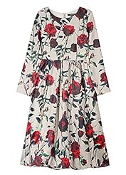 A-line Tea Length Floral Print Long Sleeves Polyester Party Dress 