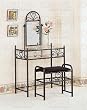 Coaster Frosted Black Wrought Iron Makeup Vanity Table Set with Mirror in Black Velour