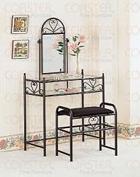 Coaster Frosted Black Wrought Iron Makeup Vanity Table Set with Mirror in Black Velour