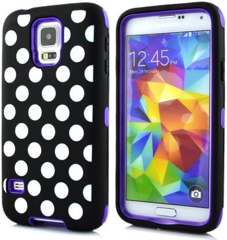 Sean® Polka Dot Hybrid Protective Case with Combo Defender Shockproof Function for Samsung Galaxy S5 I9600 (Purple)