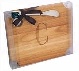 Cosmopolitan Home by Mud Pie, 7-1/4-Inch by 8-3/4-Inch Rubberwood Cutting Board with Debossed Monogram and Metal Spreader with Monogrammed Initial C