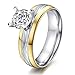 Women's Stainless Steel CZ Cubic Zirconia Promise Engagement Wedding Band Rings,Gold Edge