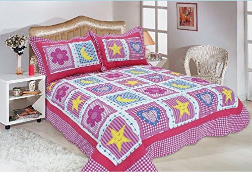 Crazy Mall Girl Bedding Sets Pink Stars of the Moon Cartoon Bedding Children's Quilt Comforter Set, Twin 2pcs