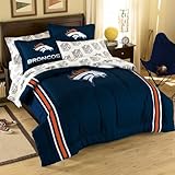Denver Broncos NFL Twin Comforter, Sheets & Sham (5 Piece Bed In A Bag)
