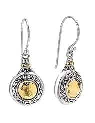 925 Silver Hammered Circle Dangle Earrings with 18k Gold Accents