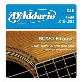 D'Addario EJ11 80/20 Bronze Acoustic Guitar Strings, Light, 12-53: Musical Instruments