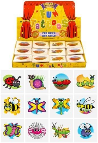 12 Mini Insect Bug Temporary Tattoos Boys Party Bag & Stocking Fillers by Kressies