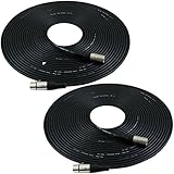 GLS Audio 50ft Mic Cable Patch Cords - XLR Male to XLR Female Black Microphone Cables - 50' Balanced Mike Snake Cord - 2 PACK