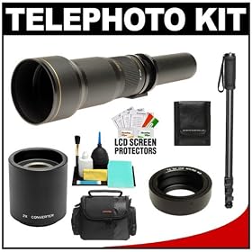 Rokinon 650-1300mm f/8-16 Telephoto Lens & 2x Teleconverter (= 650-2600mm) with Case + Monopod + Kit for Olympus OM-D EM-5, Pen E-P2, E-P3, E-PL2, E-PL3, E-PM1 & Panasonic Micro 4/3 Digital Cameras