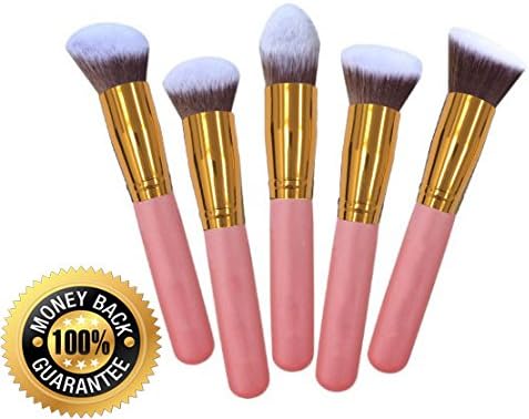Elroyel Best Premium Synthetic Fiber Makeup Brush Kit with Angled Flat & Round Brush Maximize Powder Use, Pink, 10 Piece