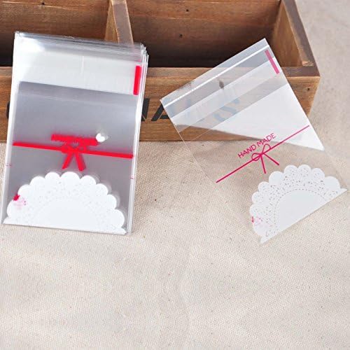 Ainest 100x Lovely Self Adhesive Cookies Candy Clear Plastic Cellophane Bag Party Gift Lace