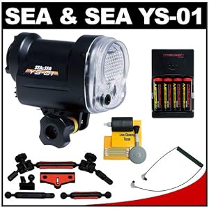 Sea & Sea YS-01 Underwater/Waterproof Strobe Flash with Sea and Sea Arm VII Bracket, Fiber Optic Cable + Batteries + Accessory