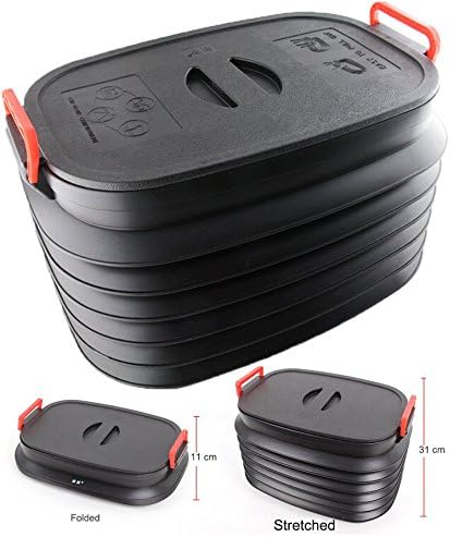 Portable Collapsible Heavy Duty Plastic Car Trunk Organizer Box Storage Bin, Black &amp; Red