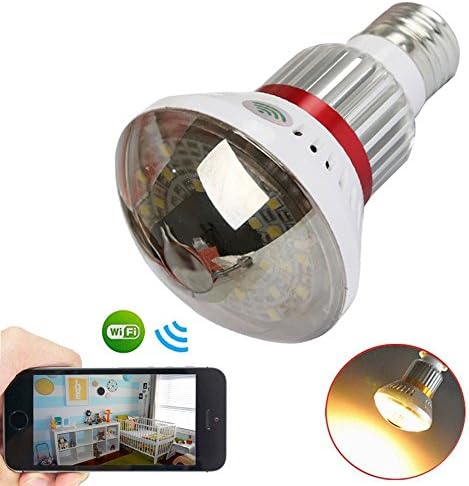 HD720P WiFi Mirror Bulb P2P IP Network Camera Audio Video Baby Monitor with 5 Watt Warm Light Output + Wireless Alarm Sensors