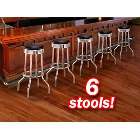Click here to buy 6 Chrome Black Commercial Grade Restaurant Strong Swivel Barstools by The Furniture Cove.