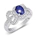 Glamourous Oval Shape Checker Board Created Blue Sapphire & White CZ Size 6 Gemstone Ring in Sterling Silver