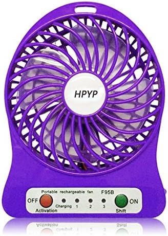 HPYP USB Electric Portable Mini 3 Speeds Rechargeable Table Fan - 4"nch Vanes Fan with Rechargeable Battery and USB Charge Cable (Purple)