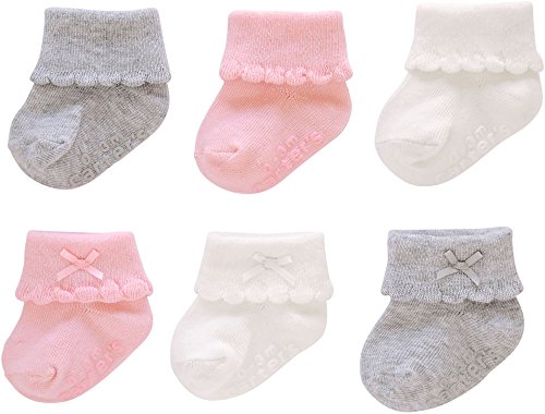 Carter's Baby Girls' 6-Pack Non-Skid Booties Socks (3-12 Months, Multi)