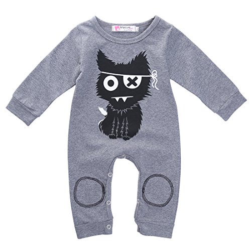 Toddler Baby Boy Girl Cartoon Romper Bodysuit Playsuit Outfits Casual Clothes (0-6 Months, Gray)