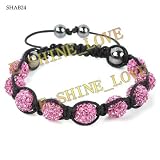 PINK QUALITY SHAMBALLA BRACELET RHINESTONE CRYSTAL DISCO BALL BEADS CELEBRITY WEAR Paris Christmas / Brithday Gift / Present